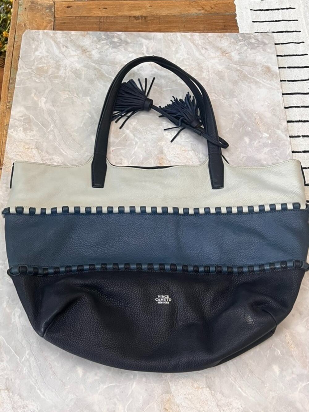 Vince Camuto Edena Shoulder Bag Tri Color Whipstitch Detail